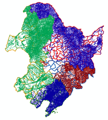 东北及内蒙东四盟地区1：25万水系线分布图（2012）
