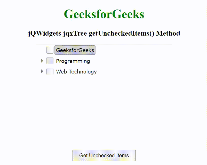 jQWidgets jqxTree getUncheckedItems()方法