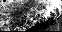 B/W LFC photograph of the Himalayas, taken by the 41-G mission in 1984.