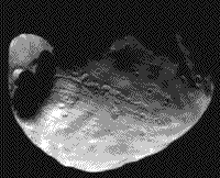 B/W Mariner 9 photograph of Phobos, the larger of the two moons of Mars.