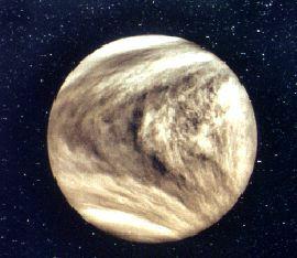 Color Mariner 10 image taken through a UV filter of Venus, February 10, 1974.