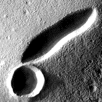 B/W Global Surveyor MOC photograph of the Tempe-Marcotis Fossae region on Mars.